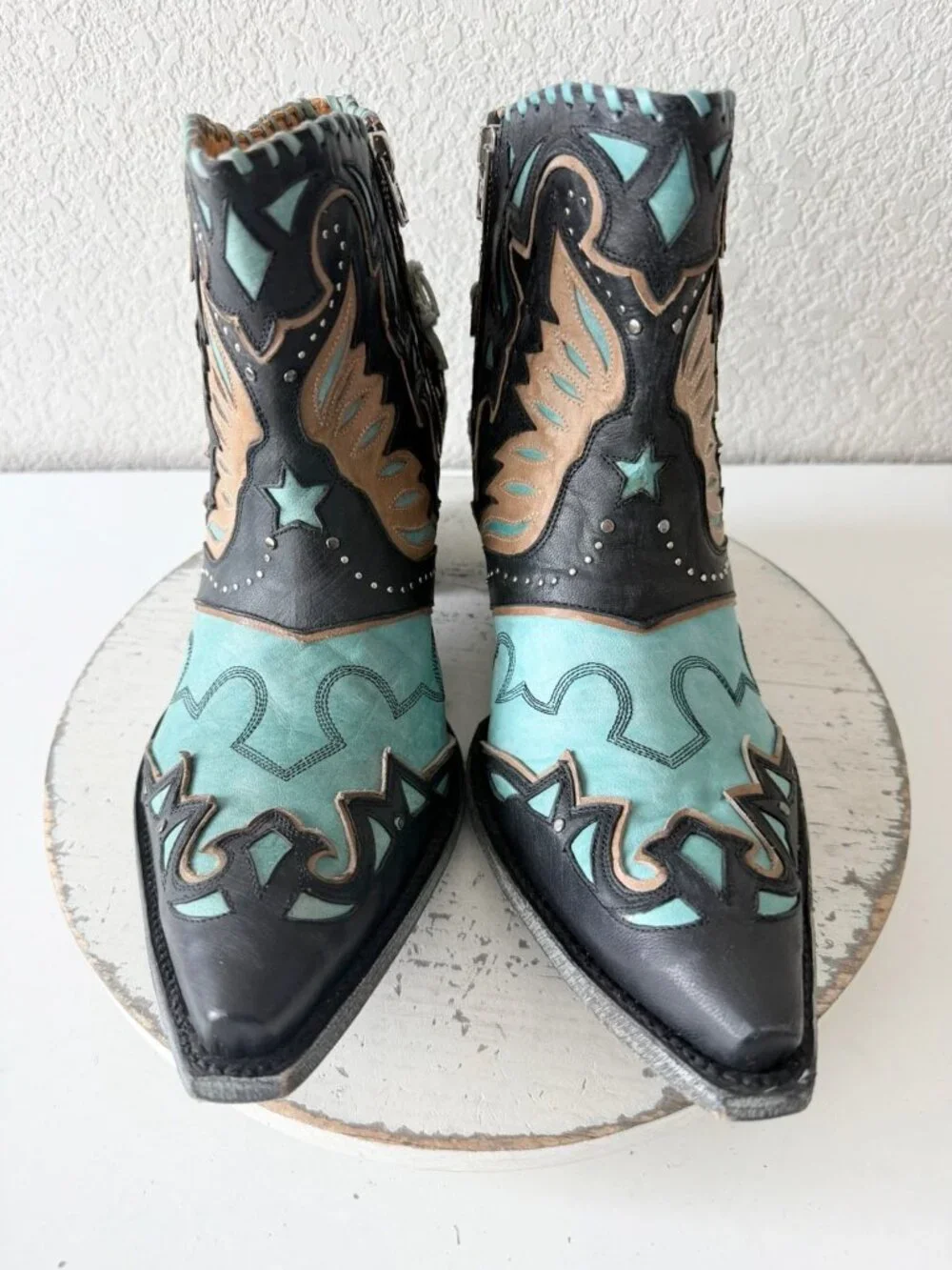 Old Gringo EAGLE FLIGHT Short Cowboy Boots Black Turquoise Womens 12 Snip Toe